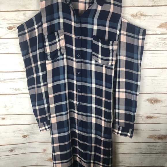 Maison Jules XL Navy Plaid Cuffed Collared Dress - Picture 8 of 13